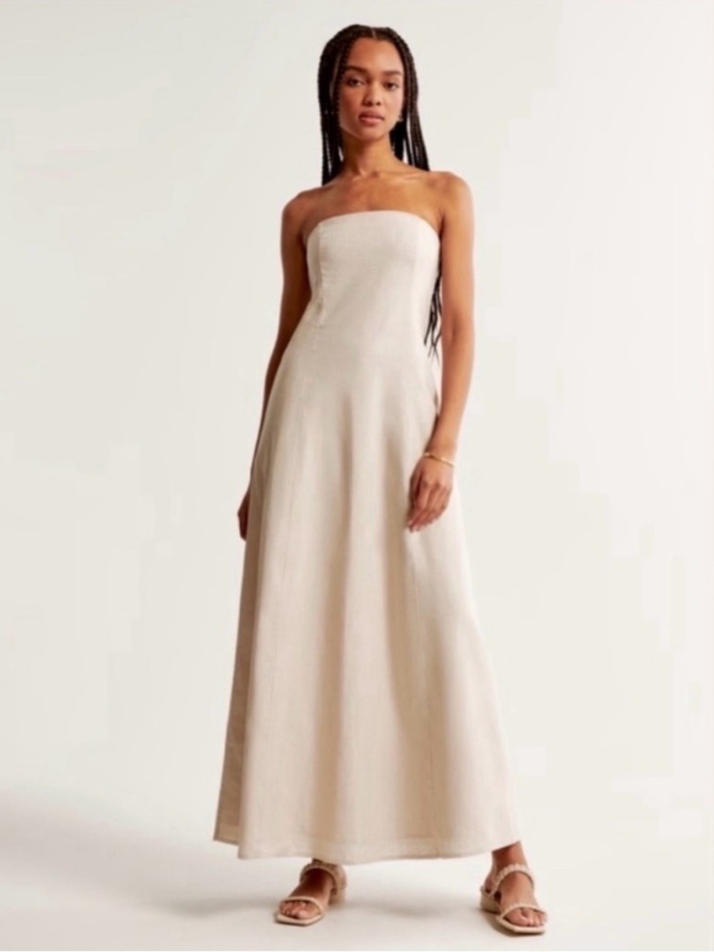 Abercrombie & Fitch NWT Linen Tube Dress Maxi Convertible Strapless Tan